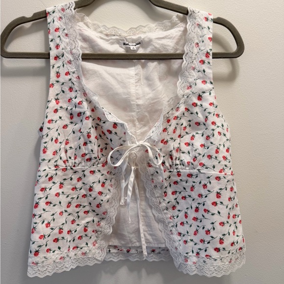 Reformation Rosalie Linen Top – Floral Lace Tie Front – Size 2 - Picture 4 of 8